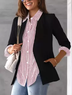 Blusa de manga longa feminina, camisa listrada rosa, estampa clássica, botão, casual, sem bolsos, camisa básica diária, tops de outono e inverno, 2021 - loja online