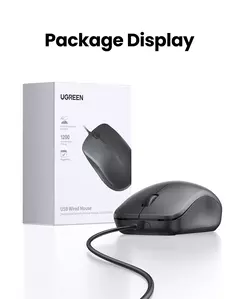 UGREEN-USB Mouse com fio com design ergonômico, 1200 DPI, 3 botões para laptops e PCs na internet