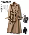Casaco de trincheira longa de peito duplo feminino, blusão estilo britânico, jaquetas casuais elegantes, streetwear outono e inverno, comprimento médio