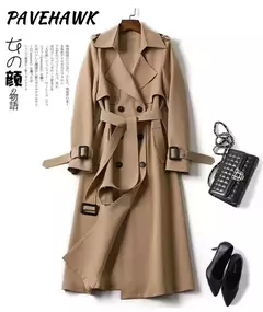 Casaco de trincheira longa de peito duplo feminino, blusão estilo britânico, jaquetas casuais elegantes, streetwear outono e inverno, comprimento médio