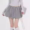 Mini saias de lanterna feminina, encaixe solto casual, elástico na cintura, saia puffball curta, cor sólida, estilo doce, meninas, verão