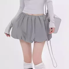Mini saias de lanterna feminina, encaixe solto casual, elástico na cintura, saia puffball curta, cor sólida, estilo doce, meninas, verão