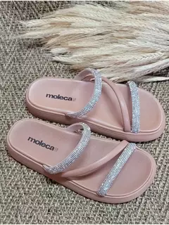 Sandália Feminina Papete strass Plataforma anatômica 3 Tiras