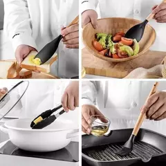 Jogo de Cozinha Kit C/12 Peças de Silicone, Utensílios e Copo Suporte para Cozinha Cabo de Madeira Su - Wolf Magazine