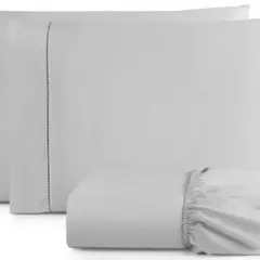 Jogo De Lençol Cama Box Queen 3 Peças Percal 400 Fios Toque Macio Cinza