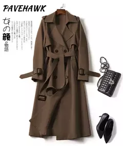 Casaco de trincheira longa de peito duplo feminino, blusão estilo britânico, jaquetas casuais elegantes, streetwear outono e inverno, comprimento médio