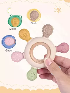 TYRY.HU-Mordedores De Silicone Com Leme De Madeira Para Bebês, Brinquedos De Dentição, Ajuda Com Gomas De Dentição, 1Pc - loja online