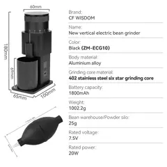 Moedor de café elétrico com ventilador de ar seis estrelas rebarba moedor de grãos de café portátil presente para o aniversário de natal - comprar online