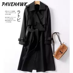 Imagem do Casaco de trincheira longa de peito duplo feminino, blusão estilo britânico, jaquetas casuais elegantes, streetwear outono e inverno, comprimento médio