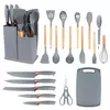 Kit Completo Jogo Utensílios C/19 Peças de Cozinha Com Tábua em Silicone Espátula Faca Tesoura