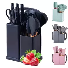 Kit Completo Jogo Utensílios C/19 Peças de Cozinha Com Tábua em Silicone Espátula Faca Tesoura - loja online