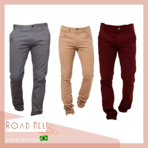 CALÇA SARJA JEANS MASCULINO COM LYCRA CORTE SLIM DIVERSAS CORES/TAMANHOS CINTURA MÉDIA