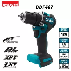Imagem do Makita original ddf487 furadeira sem fio, chave de fenda elétrica de impacto sem escova, ferramenta elétrica recarregável de 18v