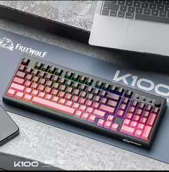 Teclado mecânico sem fio com 99 teclas, 3 modos, 2.4g/bluetooth 5.0/USB-C, bateria de 4000mAh e teclas retroiluminadas RGB PBT com impressão lateral