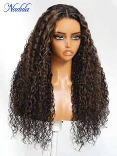 Nadula 13x4 Pré-tudo ™ Renda frontal marrom dourado destaque onda de água encaracolado cordão peruca pré arrancado pré corte cabelo humano - loja online
