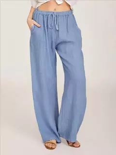 Calça de cintura alta de perna larga feminina, calça de linho de algodão, monocromática, cânhamo, casual, respirável, esportiva, solta, feminina, verão, outono - comprar online
