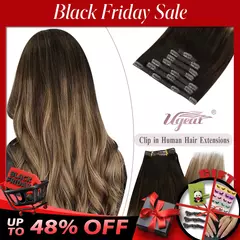 Ugeat clipe em extensões de cabelo cabelo humano real remy cabelo destaque cor loira cabeça cheia balayage bralizian extensões de cabelo 7 pçs