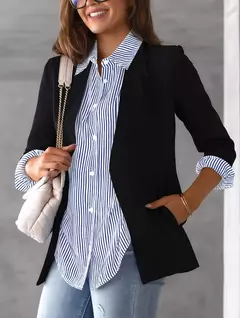 Camisa de manga comprida listrada para mulheres, blusa casual com botão, camisa básica diária, sem bolsos, estampa clássica, tops de outono e inverno, 2024 - comprar online