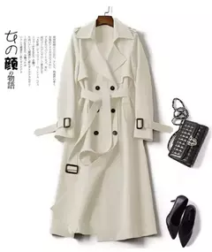 Imagem do Casaco de trincheira longa de peito duplo feminino, blusão estilo britânico, jaquetas casuais elegantes, streetwear outono e inverno, comprimento médio
