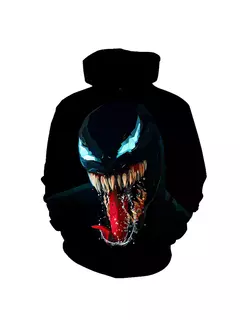 Venom Villain masculino impresso 3D manga longa moletom com capuz, rua adolescente casual roupas plus size, corpo inteiro