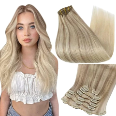 Extensões de cabelo humano com brilho completo, clipe em extensões de cabelo remy, 7 peças, 105g, trama dupla, cabelo humano para mulheres
