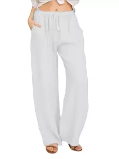 Calça de cintura alta de perna larga feminina, calça de linho de algodão, monocromática, cânhamo, casual, respirável, esportiva, solta, feminina, verão, outono