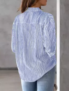 Camisa de manga comprida listrada para mulheres, blusa casual com botão, camisa básica diária, sem bolsos, estampa clássica, tops de outono e inverno, 2024 - Wolf Magazine