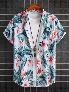 Camisa havaiana digital estampada masculina, camisa de manga curta, moda, 2024