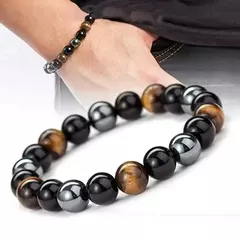 1 natural preto obsidiana hematita tigre olho grânulo pulseira para homem proteção de saúde magnética para mulher alma jóias - loja online