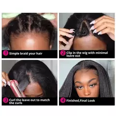 Yaki perucas retas com cachos saltitantes clipe em meia peruca sem cola 200% densidade atualização v parte sintética afro encaracolado perucas para mulher na internet