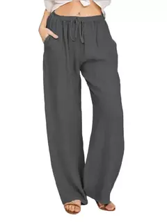 Calça de cintura alta de perna larga feminina, calça de linho de algodão, monocromática, cânhamo, casual, respirável, esportiva, solta, feminina, verão, outono - loja online