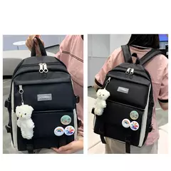 Grande Capacidade Mochila com Alfinete Kawaii e Acessórios, Mochila Kawaii Combo Kit, Mochilas de Lona, Kit Bonito, 5Pcs na internet