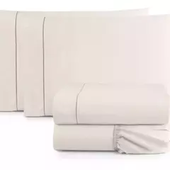 Imagem do Jogo De Lençol Cama Box Queen 3 Peças Percal 400 Fios Toque Macio Cinza