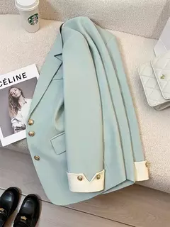 Blazers de peito único para mulheres, blazer entalhado, jaquetas femininas, roupas casuais, manga comprida, chique, monocromático, escritório, outono e inverno