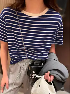 T-Shirt Blusa Basica Camiseta listrada feminina malha, confortável, solta, respirável - loja online