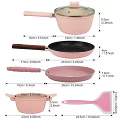 Conjunto de panelas e frigideiras de 5 com panela de 2,1QT com tampa, panela de panqueca de 10 polegadas, panela de ovo de 9,2 polegadas, compatível com todas as tampas de fogão, rosa - loja online