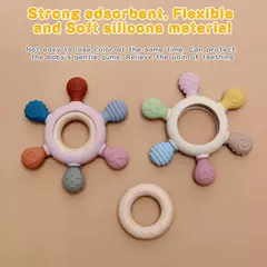 TYRY.HU-Mordedores De Silicone Com Leme De Madeira Para Bebês, Brinquedos De Dentição, Ajuda Com Gomas De Dentição, 1Pc