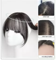 Peruca de síntese parte intermediária franja extensões de cabelo clipe na testa natural sem costura franja oblíqua francesa oito caracteres franja ext - comprar online
