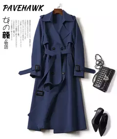 Casaco de trincheira longa de peito duplo feminino, blusão estilo britânico, jaquetas casuais elegantes, streetwear outono e inverno, comprimento médio