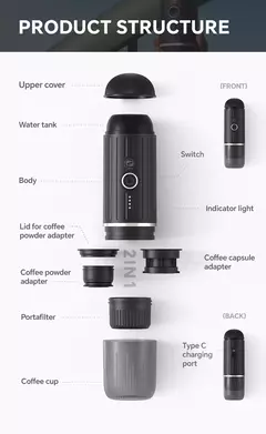 Máquina De Café Expresso Portátil, Porta De Carregamento Tipo C, Cápsula E Pó Nexpresso, 2500 MAH - Wolf Magazine