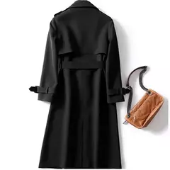 Casaco de trincheira longa de peito duplo feminino, blusão estilo britânico, jaquetas casuais elegantes, streetwear outono e inverno, comprimento médio na internet