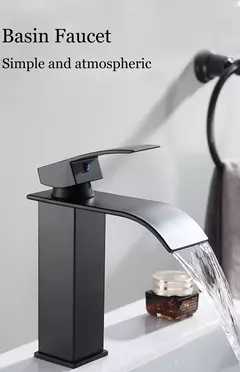 Lavatório de cachoeira de aço inoxidável, torneira alta e baixa, preto, quente e frio, banheiro, banheiro, casa - loja online