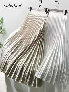 Marca designer feminino primavera outono elegante chique sólido saia plissada cintura alta moda de luxo com elástico feminino C-035 - Wolf Magazine
