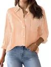 Blusa de manga longa feminina, camisa listrada rosa, estampa clássica, botão, casual, sem bolsos, camisa básica diária, tops de outono e inverno, 2021