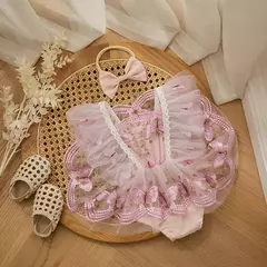 Vestido de princesa Chiffon para bebês, macacão, guarnição de renda, borboleta, roupas infantis, manga voadora, saia de tule, bodysuits bainha, bandana - loja online