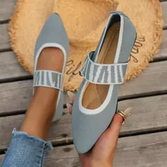 Sapatos rasos de malha com blocos coloridos para mulheres, ballet flats, tiras listradas casuais, dedo apontado, mocassins femininos - comprar online