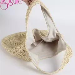 Gusure casual palha sacos de ombro das mulheres de vime tecido senhoras bolsas artesanais praia verão grandes totes saco bohemia - Wolf Magazine