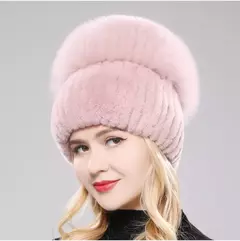 Real Genuine Fox Fur Gorros Chapéu para Mulheres, Pele de Coelho Rex Natural Boné de Caveira, Chapéus de malha para meninas, inverno, estilo russo, novo na internet