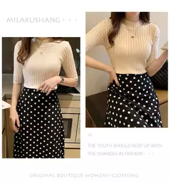 Blusa feminina de malha manga curta, blusa feminina, pulôveres de malha, E525, 2022
