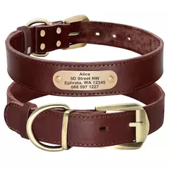 Colar de cão de couro personalizado personalizado pet tag coleiras coleiras de cão macio gravado id tag para cães grandes pitubull pastor alemão - loja online